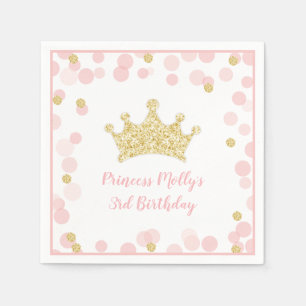 Princess Pink Gold Glitter Crown Birthday Napkins