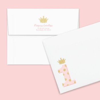 Princess Pink Gold Glitter Crown Birthday Party Envelope by doodlelulu at Zazzle