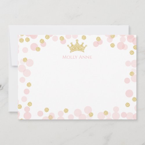 Princess Pink Gold Glitter Polka Dots Stationery Note Card