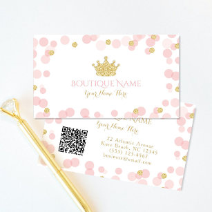 Princess Pink Gold Glitter QR Code Business Card