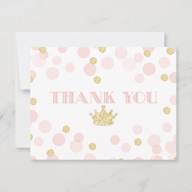 Princess Pink & Gold Glitter Thank You Card (Front)