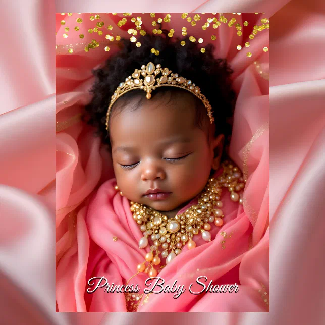 Princess Pink Gold Tiara Baby Girl Shower Ethnic Invitation | Zazzle