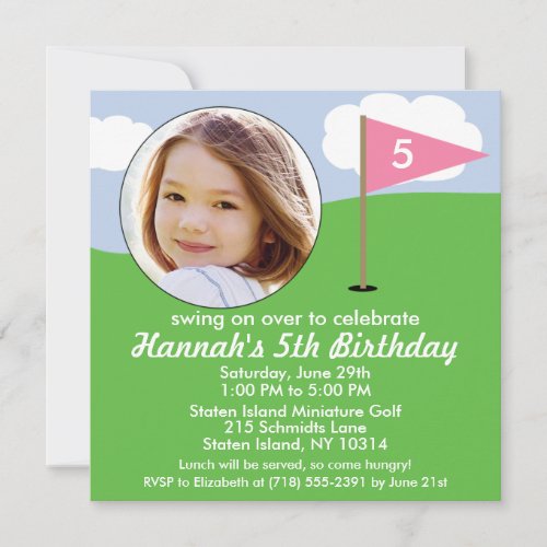 Princess Pink Hole in One Photo Mini Golf Party Invitation
