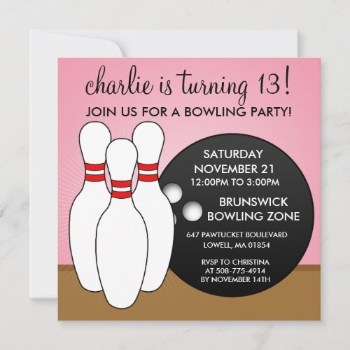 Princess Pink Lets Have a Ball Bowling Party Invitation