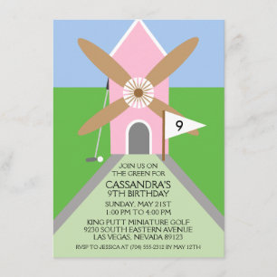 Princess Pink Miniature Golf Windmill Birthday Invitation