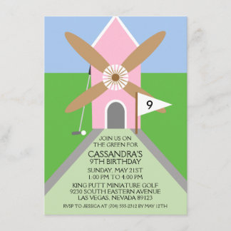 Princess Pink Miniature Golf Windmill Birthday Invitation