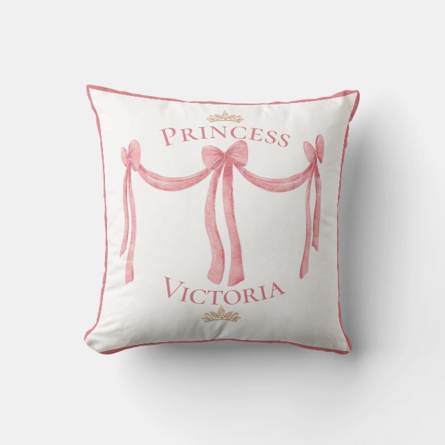 Princess Pink Name Gold Crowns Satin Girly Throw Pillow (Front)