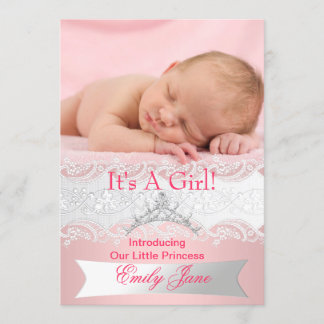 Princess Pink New Baby Girl Announcement Photo