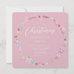 Princess Pink Nutcracker Wreath Christmas Party Invitation