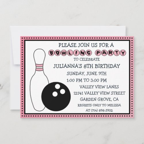 Princess Pink Party Down the Lane Bowling Party Invitation