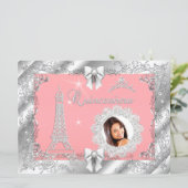 Princess Pink PEACH Quinceanera Silver Photo BIG Invitation (Standing Front)