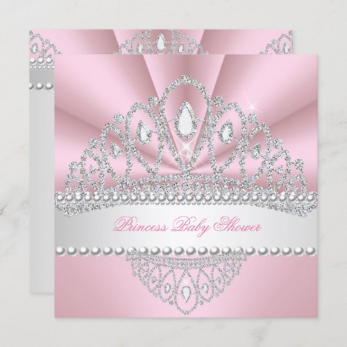 Princess Pink Pearls Diamond Tiara Baby Shower Invitation