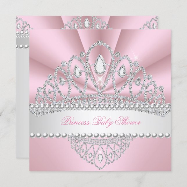 Princess Pink Pearls Diamond Tiara Baby Shower Invitation (Front/Back)