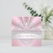 Princess Pink Pearls Diamond Tiara Baby Shower Invitation (Standing Front)