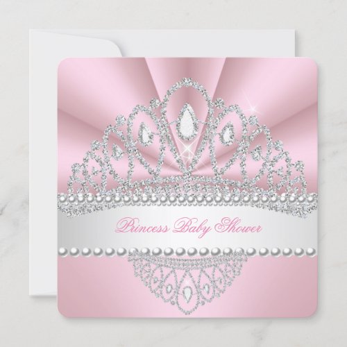 Princess Pink Pearls Diamond Tiara Baby Shower Invitation