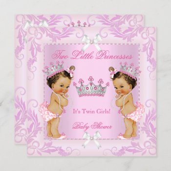 Princess Pink Pearls Twin Baby Shower Tiara Br Invitation by VintageBabyShop at Zazzle