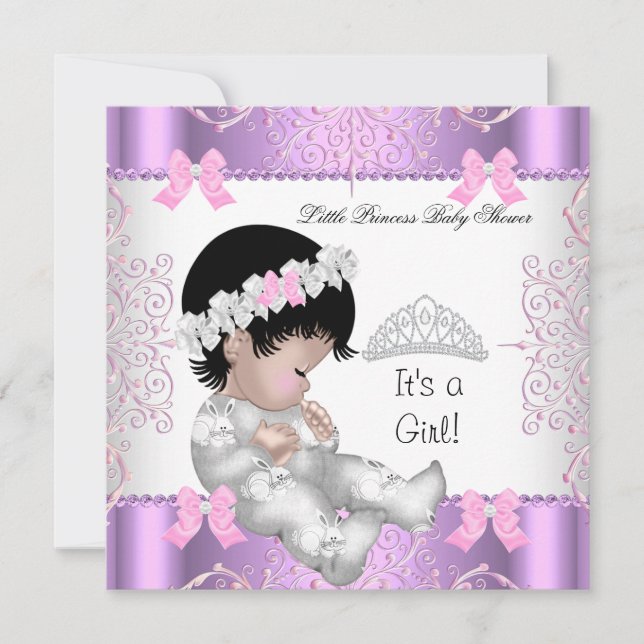 Princess Pink Purple Gray Baby Shower Cute Girl 3 Invitation (Front)