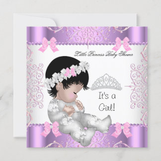 Princess Pink Purple Gray Baby Shower Cute Girl 3 Invitation