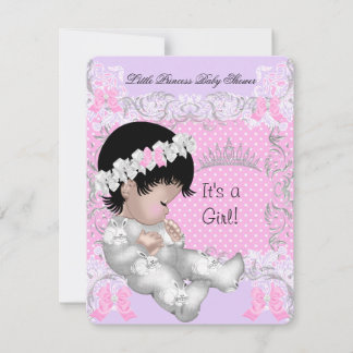 Princess Pink Purple Gray Baby Shower Cute Girl 3 Invitation