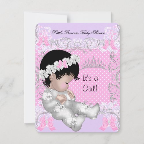 Princess Pink Purple Gray Baby Shower Cute Girl 3 Personalized Invite