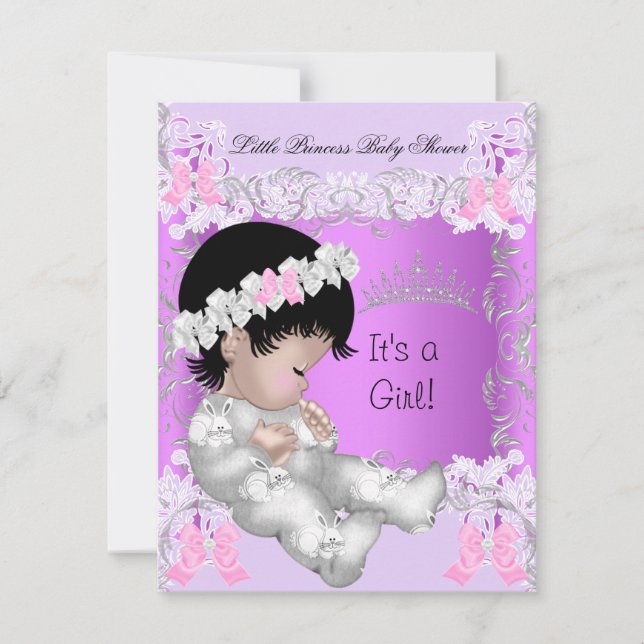 Princess Pink Purple Gray Baby Shower Cute Girl Invitation (Front)
