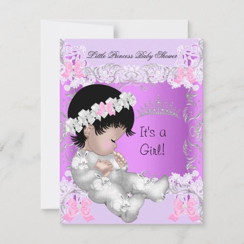 Princess Pink Purple Gray Baby Shower Cute Girl Announcements
