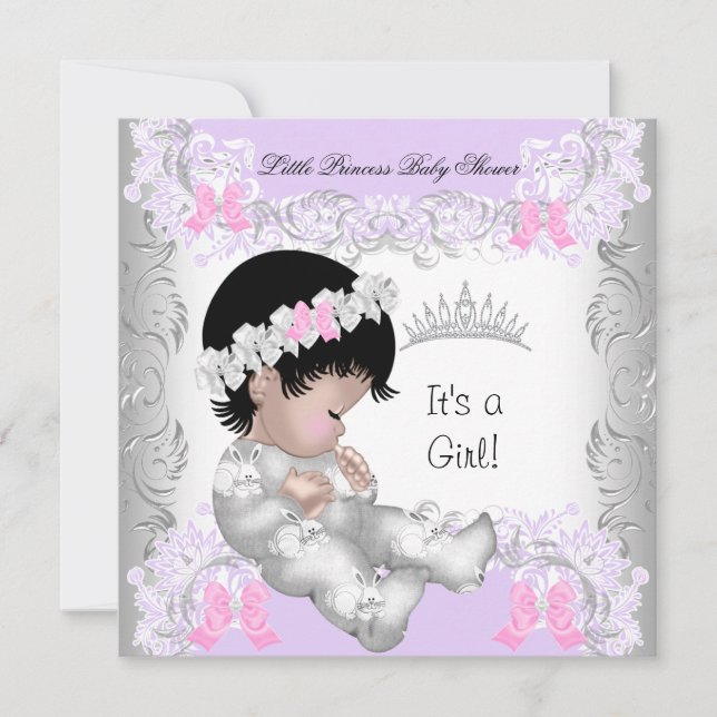 Princess Pink Purple Gray Baby Shower Cute Girl Invitation (Front)