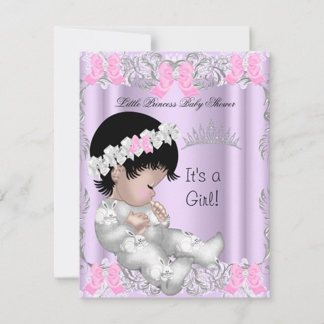 Princess Pink Purple Gray Baby Shower Cute Girl Invitation (Front)
