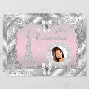 Princess Pink Quinceanera Silver Photo BIG Invitation
