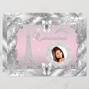 Faux Gold Foil + Glitter Eiffel Tower Quinceañera Invitations