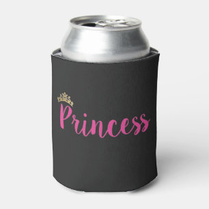 Princess Pink Script Font Crown Can Cooler