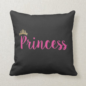 Princess Pink Script Font Crown Throw Pillow