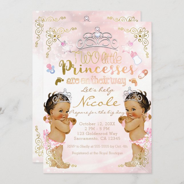 Princess Pink Sparkle Twin Girls Baby Shower Invitation (Front/Back)