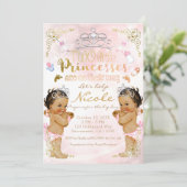 Princess Pink Sparkle Twin Girls Baby Shower Invitation (Standing Front)