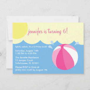 Princess Pink Splish Splash Birthday Pool Party Invitation