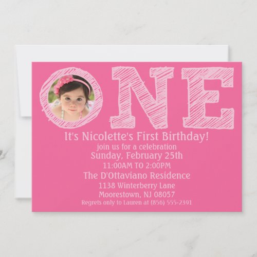 Princess Pink The Big One Photo First Birthday Announcement