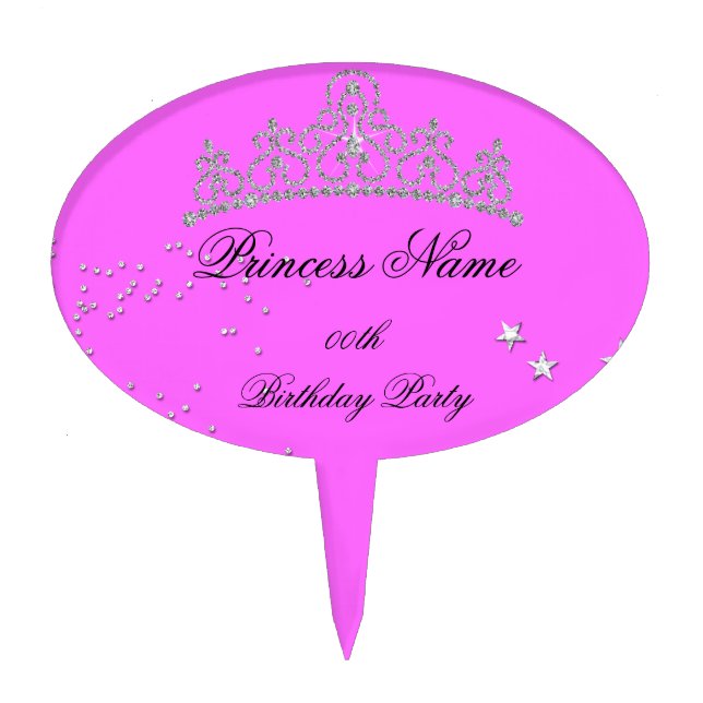Princess Pink Tiara Add Age Birthday Party Cake Topper (Front)