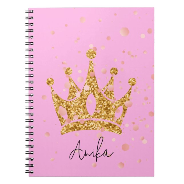 princess pink tiara glitter notebook (Front)
