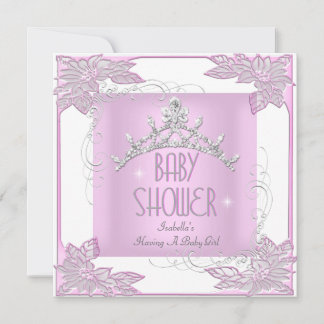 Princess Pink White Baby Shower Girl Tiara Invitation