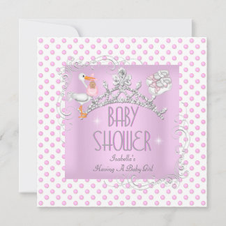 Princess Pink White Baby Shower Girl Tiara Invitation