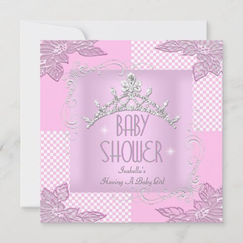 Princess Pink White Baby Shower Girl Tiara Personalized Announcement