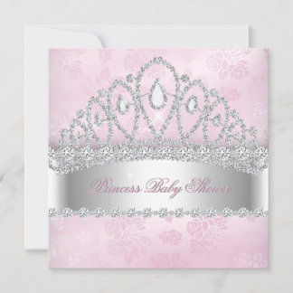 Princess Pink White Diamond Tiara Baby Shower 2 Invitation