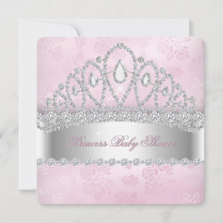 Princess Pink White Diamond Tiara Baby Shower 2 Invitation