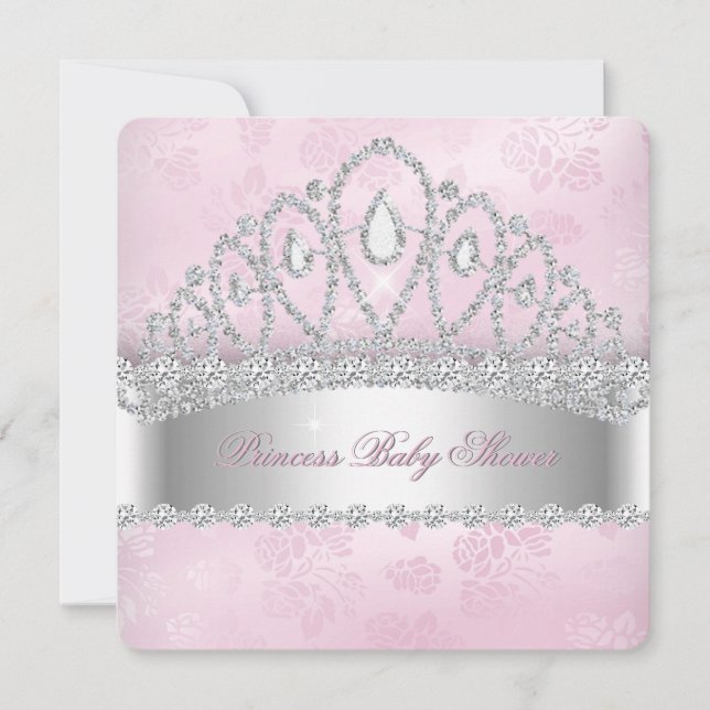 Princess Pink White Diamond Tiara Baby Shower 2 Invitation (Front)