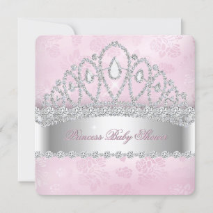 Princess Pink White Diamond Tiara Baby Shower 2 Invitation