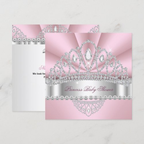 Princess Pink White Diamond Tiara Baby Shower Personalized Invitations