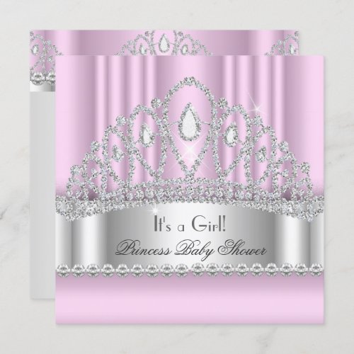 Princess Pink White Diamond Tiara Baby Shower Invitation