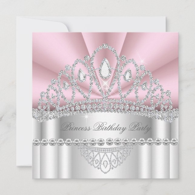 Princess Pink White Diamond Tiara Birthday Party 2 Invitation (Front)
