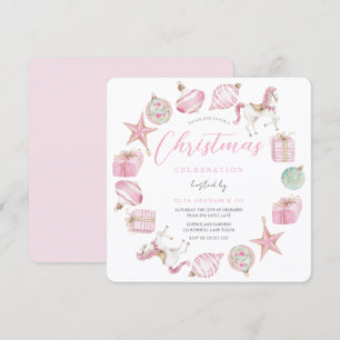 Princess Pink Wreath Christmas Party Invitation
