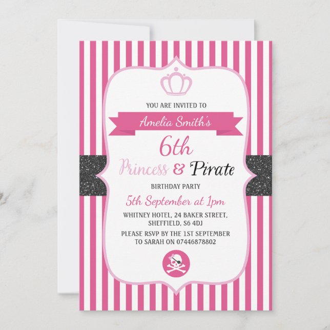 Princess & Pirate Birthday Party Invitations (Front)